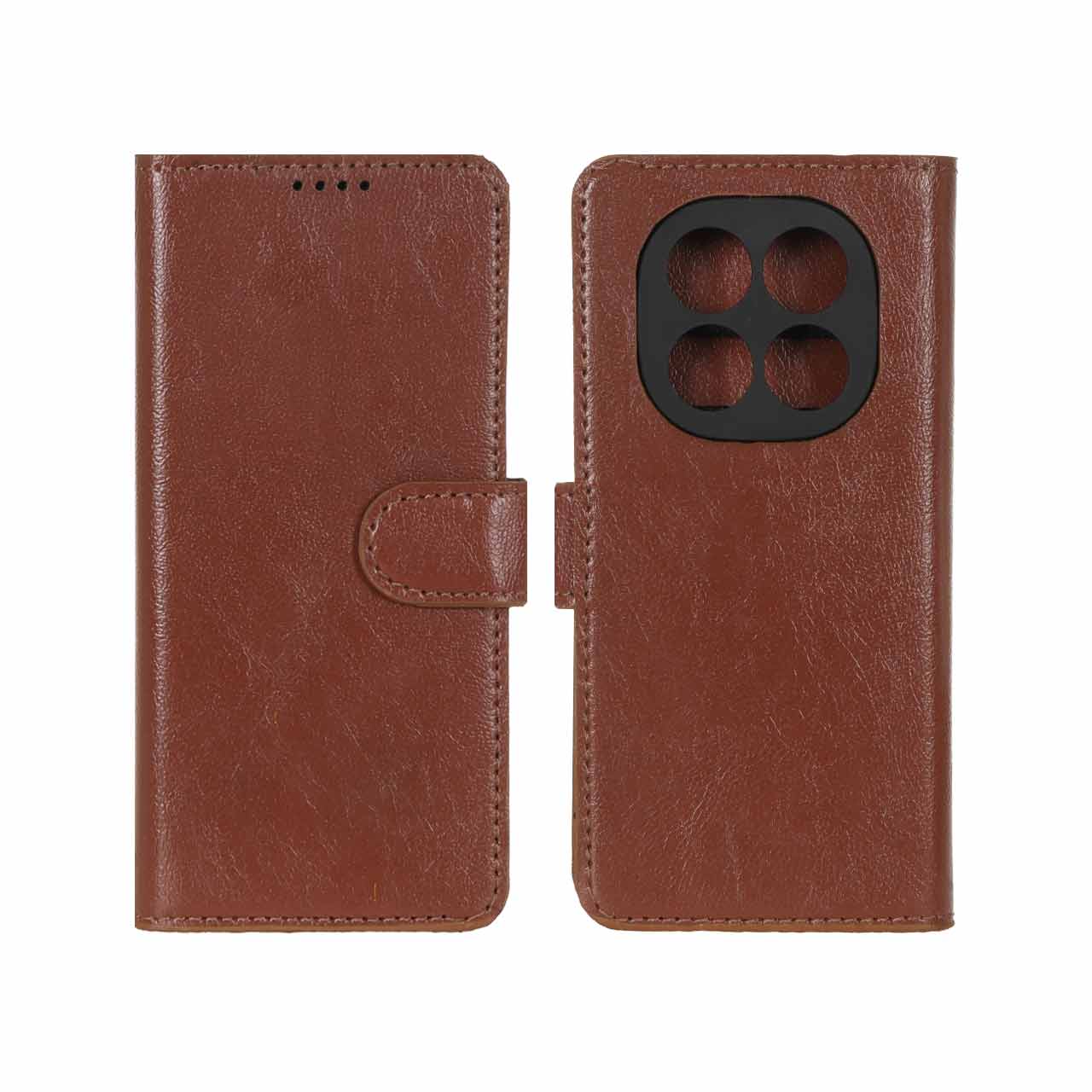 کیف موبایل چرمی مگنتی محافظ لنزدار Xiaomi Redmi Note 14 Pro 5G / Redmi Note 14 Pro Plus 5G / Poco X7 5G - قهوه ای