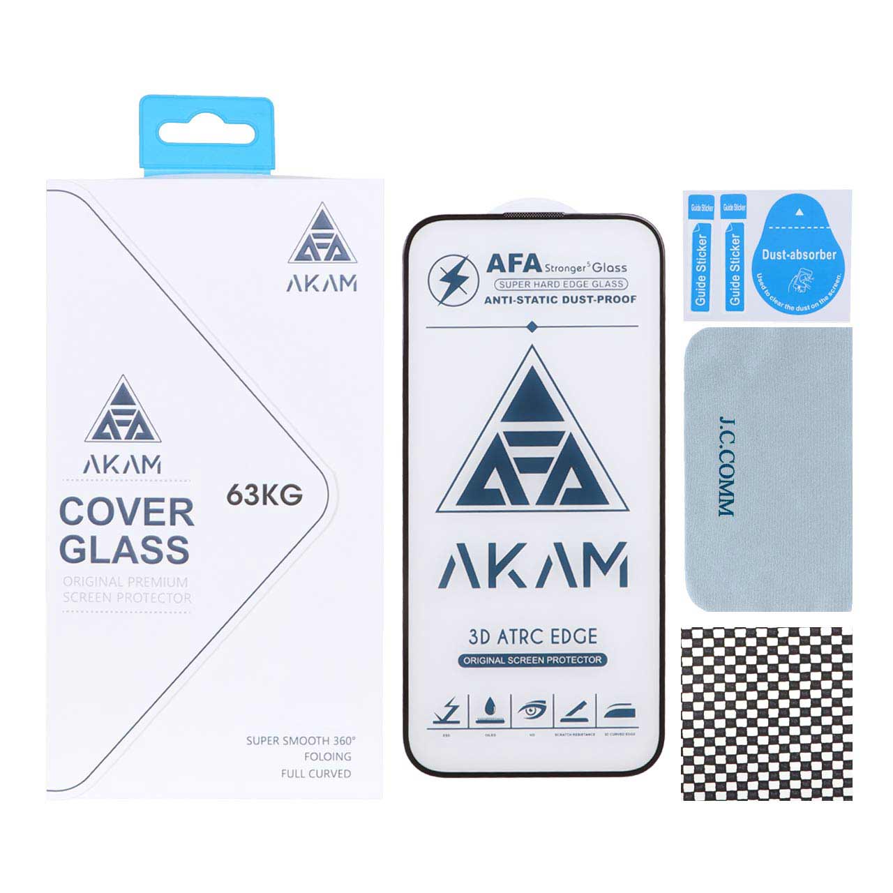 محافظ صفحه نمایش شیشه ای اورجینال Full Cover - AKAM مدل Apple iPhone 14 pro max به همراه دستمال و پد سیلیکونی (پک دار)