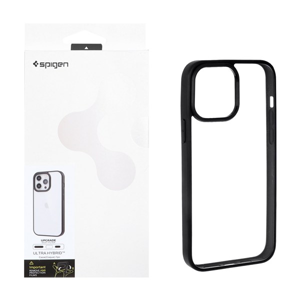 قاب اورجینال Spigen با توری اسپیکر فلزی Apple iPhone 16 Pro Max - شفاف مشکی (پک دار)