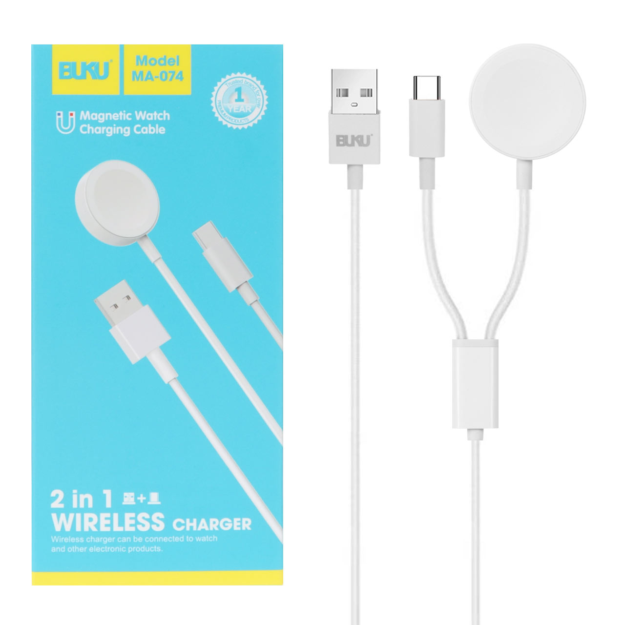 شارژر وایرلس BUKU USB-Type-C مدل MA-074 - سفید - MMS