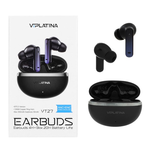 ایرفون بی سیم VIPLATINA باقابلیت ENC/ANC مدل VT27  - مشکی (گارانتی 18 ماه تعویض نیکان همراه)