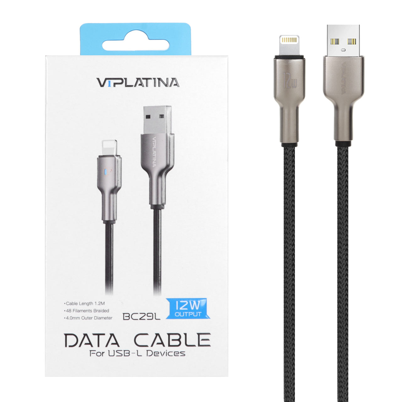 کابل شارژ فست آیفون VIPLATINA مدل BC29L 12W - مشکی (گارانتی 18 ماه تعویض نیکان همراه)