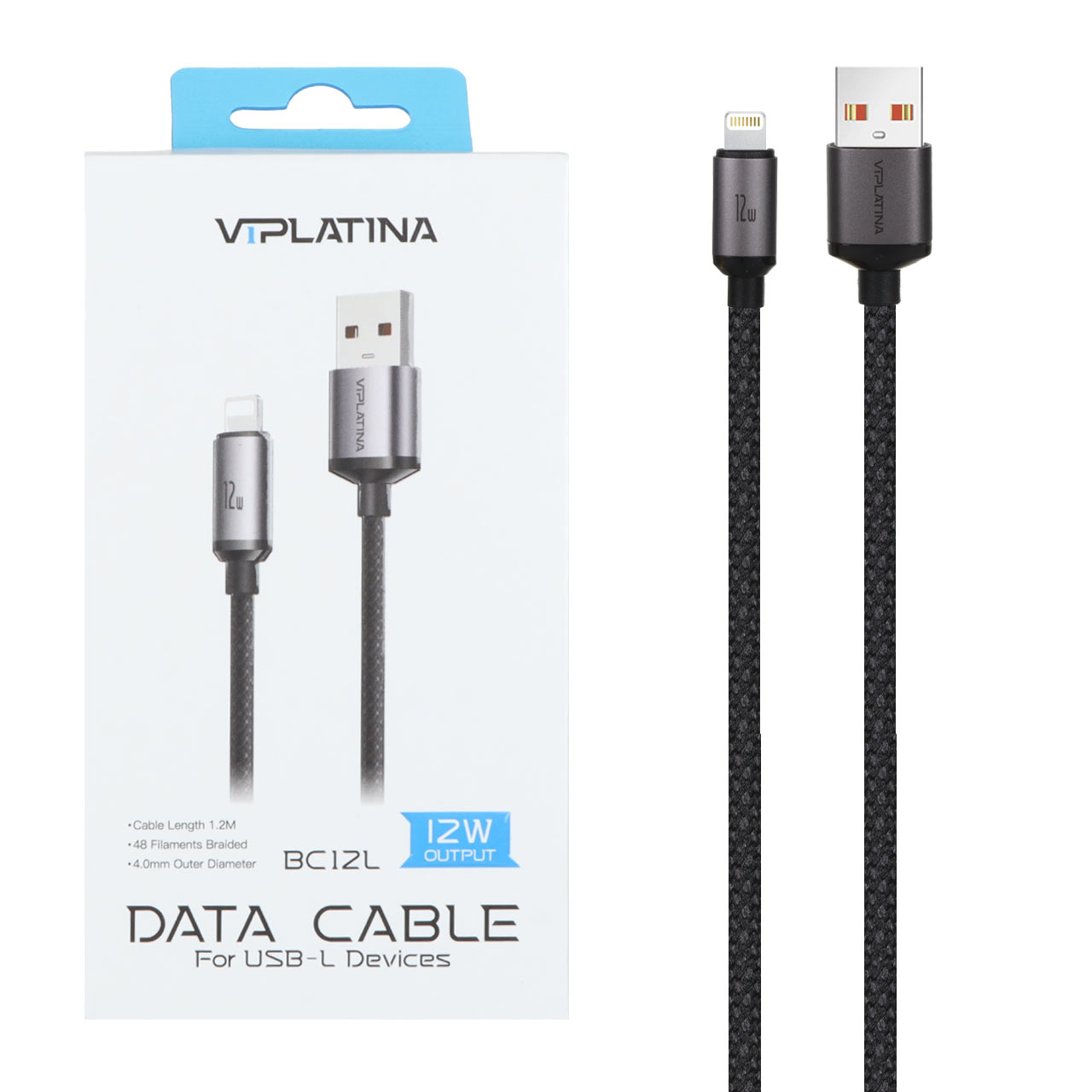 کابل شارژ فست آیفون VIPLATINA مدل BC12L 12W - مشکی (گارانتی 18 ماه تعویض نیکان همراه)