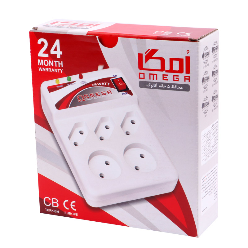 محافظ برق تلویزیون و یخچال و فریزر 5 خانه امگا با کابل 3 متری