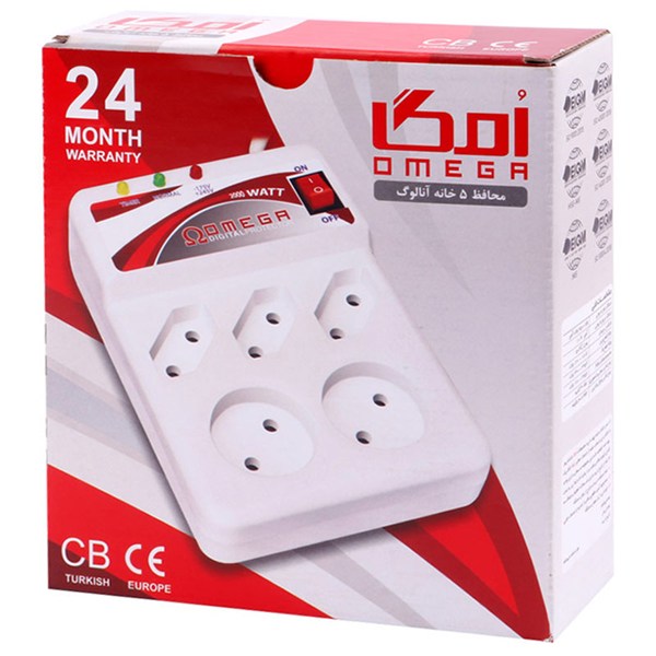 محافظ برق تلویزیون و یخچال و فریزر 5 خانه امگا با کابل 1٫3 متری