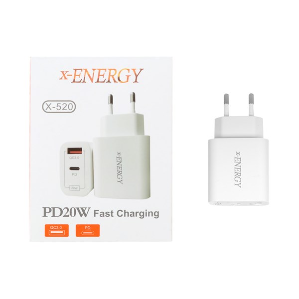 شارژر دیواری فست و PD دو پورت X-Energy مدل X-520 20W - سفید