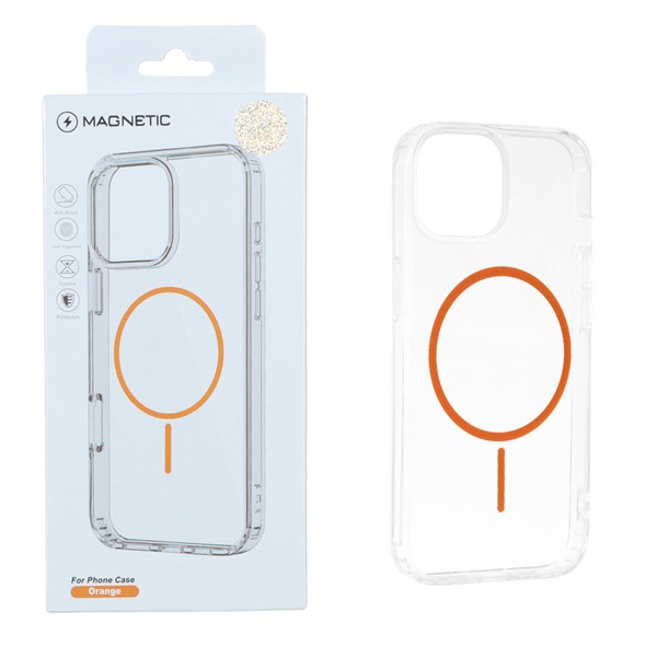 قاب اورجینال Magnetic دور ژله ای MagSafe مدل Apple iPhone 15 / iPhone 14 / iPhone 13 - نارنجی (پک دار)