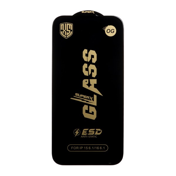 محافظ صفحه نمایش شیشه ای درجه یک Full Cover Super X OG - ESD OVOG مدل Apple iPhone 16 / iPhone 15 / iPhone 14 Pro