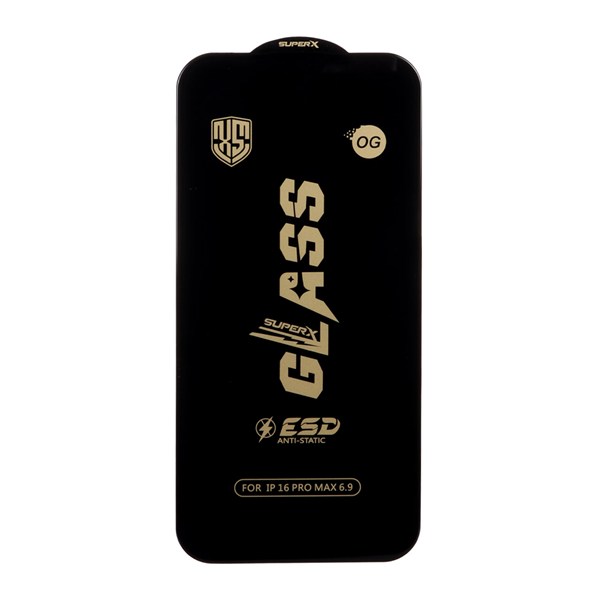 محافظ صفحه نمایش شیشه ای درجه یک Full Cover Super X OG - ESD OVOG مدل Apple iPhone 16 Pro Max