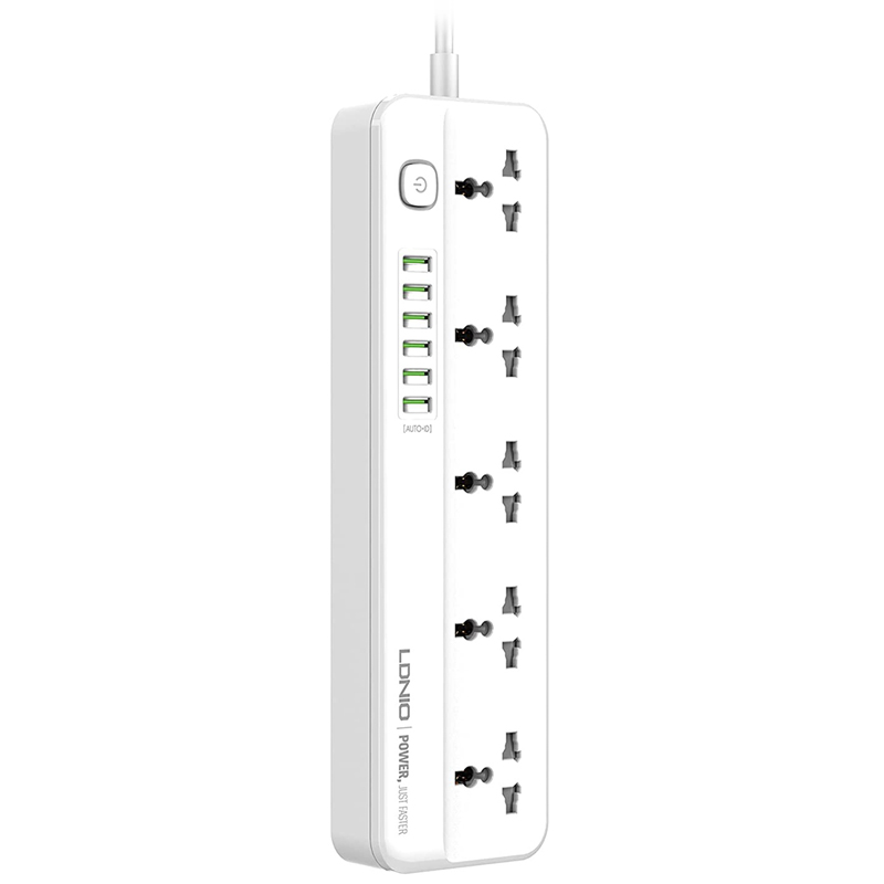 چند راهی 5 خانه ارت دار الدینیو SC5614 با کابل 2 متری + شارژر USB