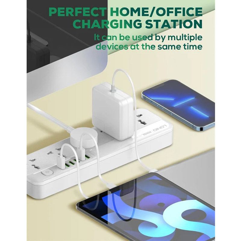 چند راهی 5 خانه ارت دار الدینیو SC5614 با کابل 2 متری + شارژر USB