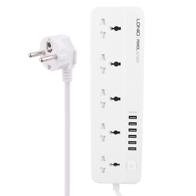 چند راهی 5 خانه ارت دار الدینیو SC5614 با کابل 2 متری + شارژر USB