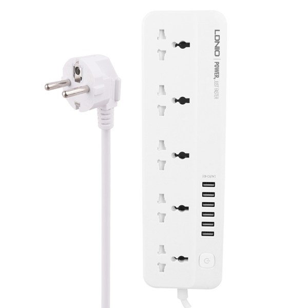 چند راهی 5 خانه ارت دار الدینیو SC5614 با کابل 2 متری + شارژر USB