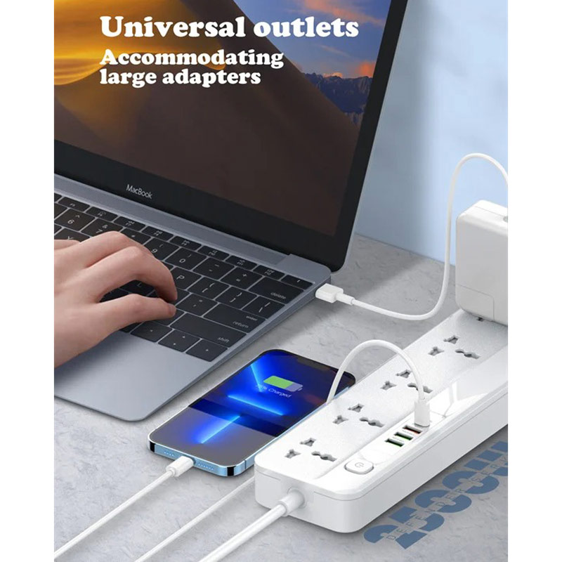 چند راهی 5 خانه الدینیو SC5415 با کابل 2 متری + شارژر USB و Type-C