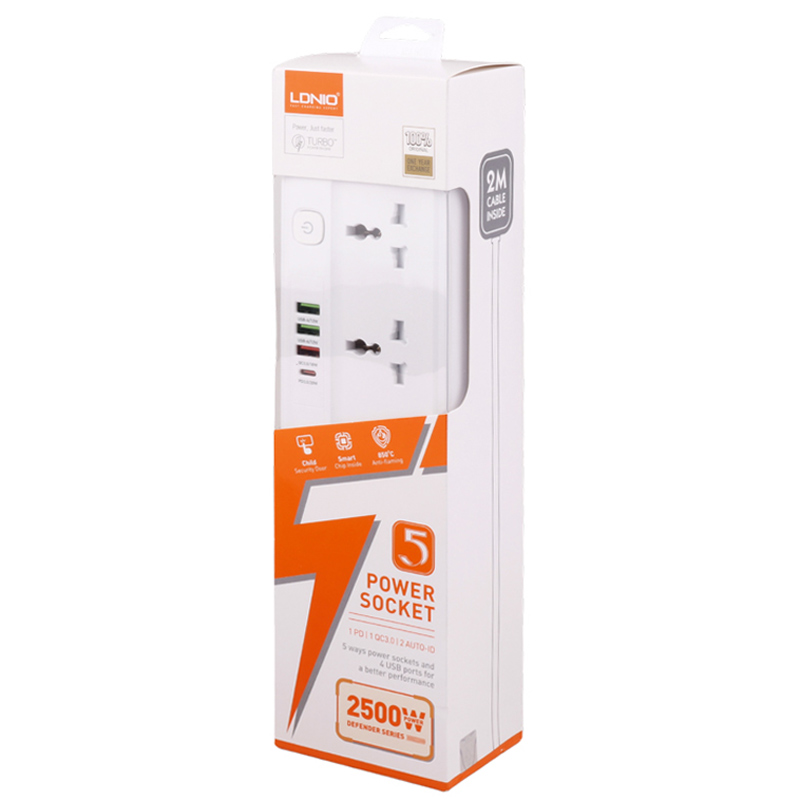چند راهی 5 خانه الدینیو SC5415 با کابل 2 متری + شارژر USB و Type-C