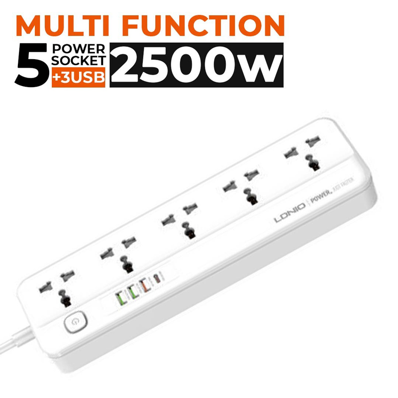 چند راهی 5 خانه الدینیو SC5415 با کابل 2 متری + شارژر USB و Type-C