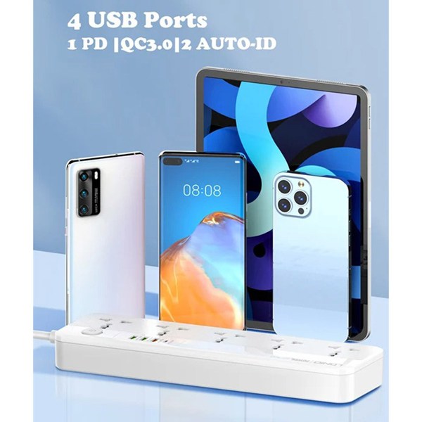 چند راهی 5 خانه الدینیو SC5415 با کابل 2 متری + شارژر USB و Type-C