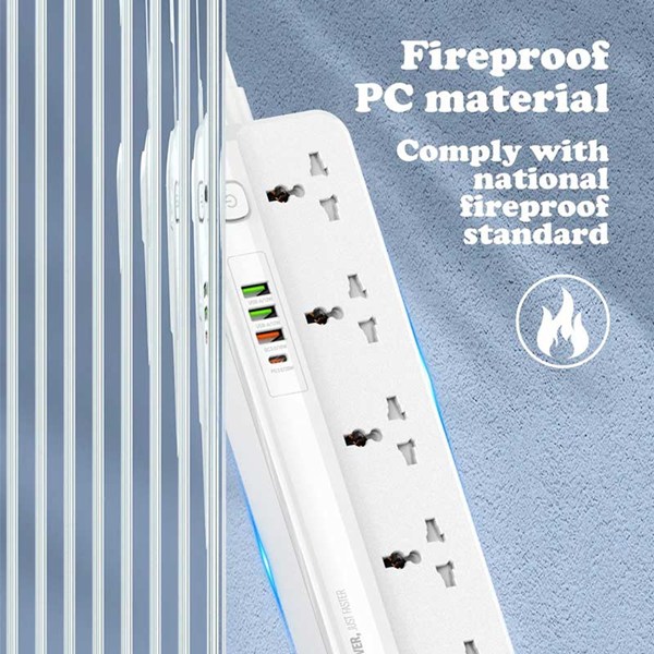 چند راهی 5 خانه الدینیو SC5415 با کابل 2 متری + شارژر USB و Type-C