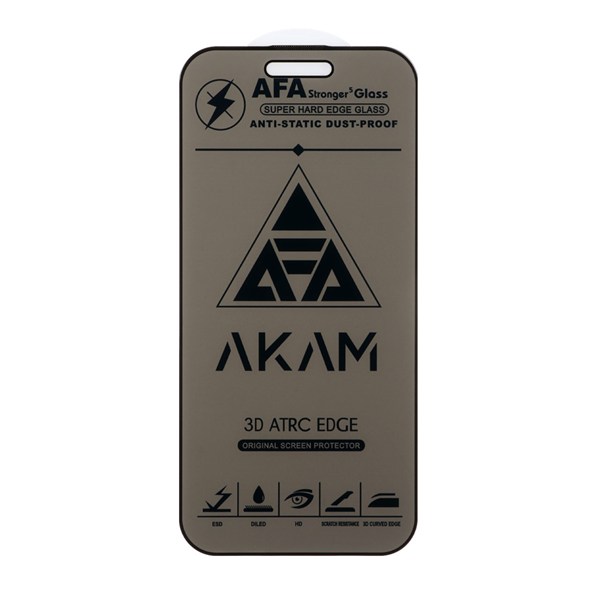 محافظ صفحه نمایش شیشه ای اورجینال Full Cover Privacy AKAM - ESD مدل Apple iPhone 16 / iPhone 15 / iPhone 14 Pro (بدون پک)