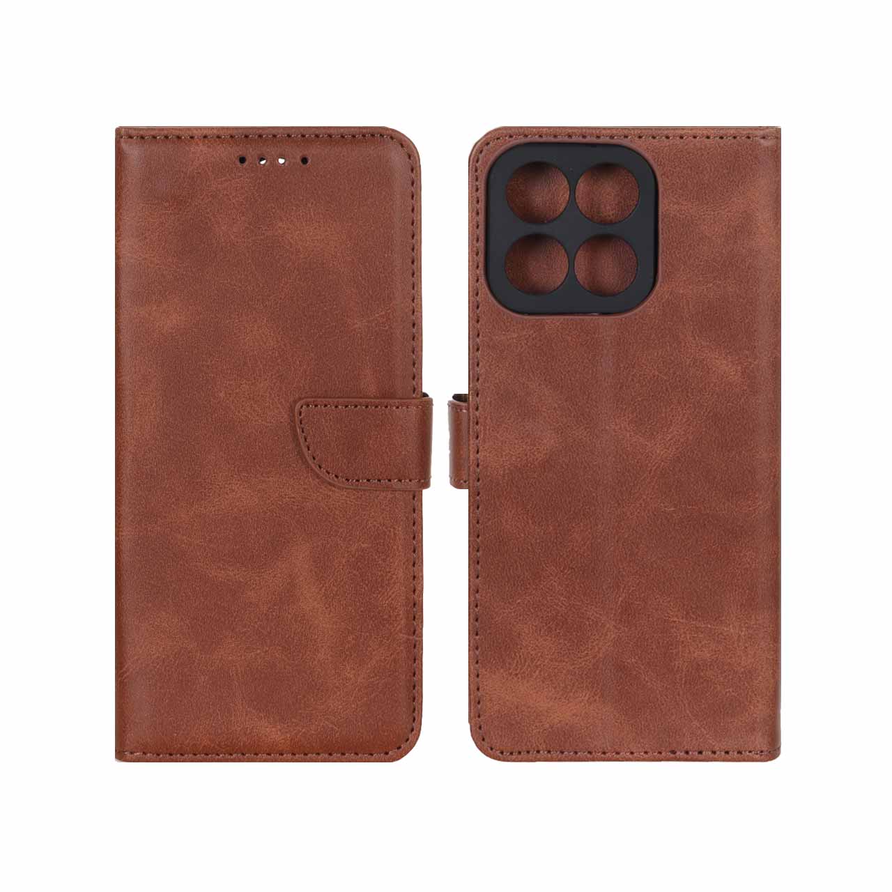 کیف چرمی موبایل مگنتی محافظ لنزدار Honor X7c - قهوه ای