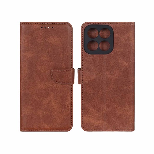 کیف چرمی موبایل مگنتی محافظ لنزدار Honor X7c - قهوه ای