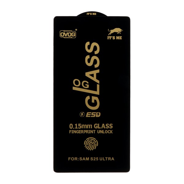 محافظ صفحه نمایش شیشه ای درجه یک Samsung Galaxy S25 Ultra - Full Cover OG - ESD OVOG - مشکی (بدون پک)