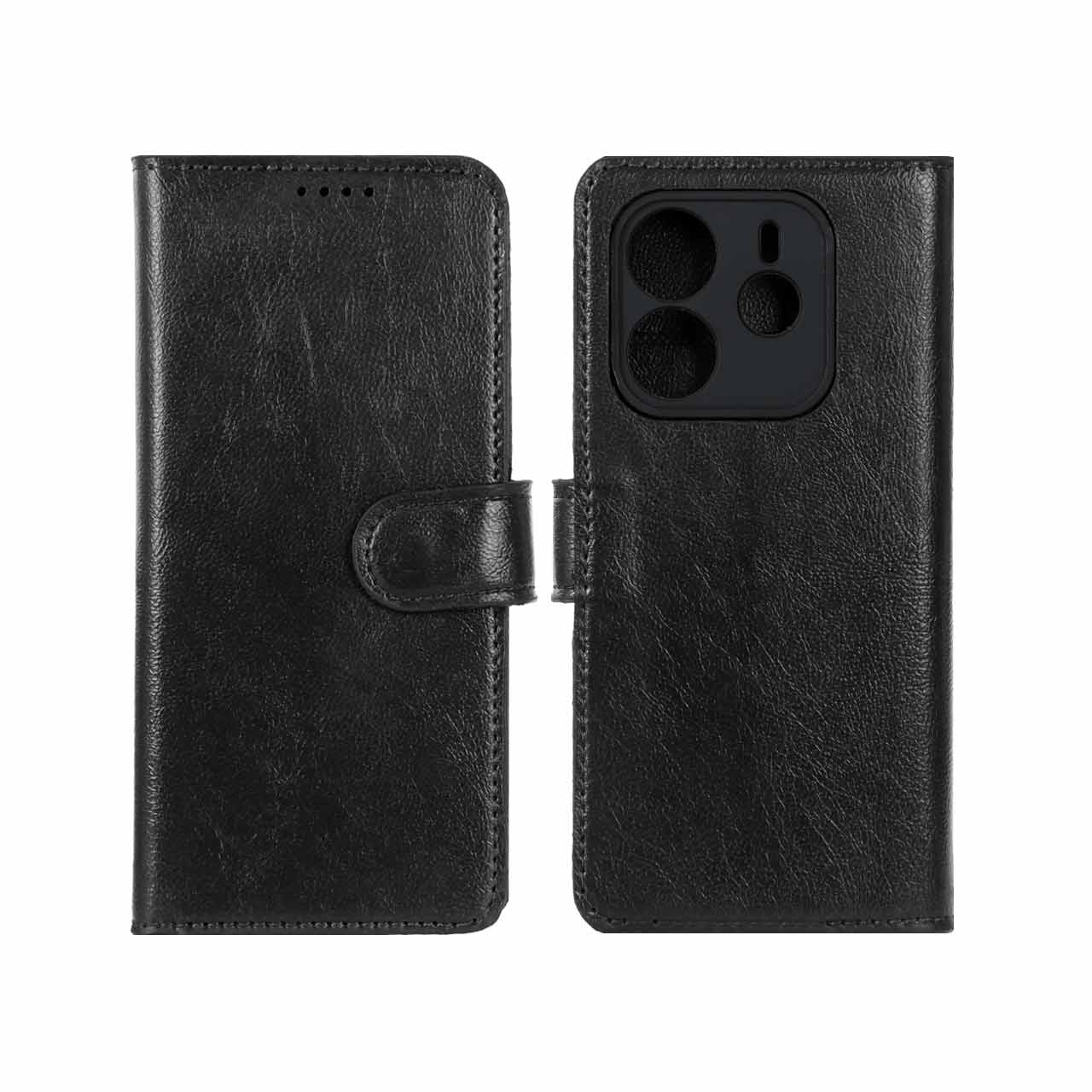 کیف موبایل چرمی مگنتی محافظ لنزدار Xiaomi Redmi Note 14 4G - مشکی