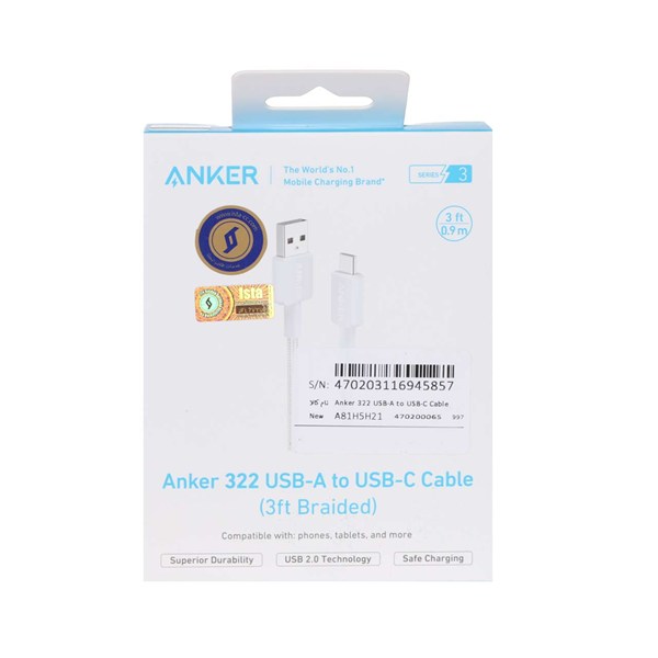 کابل شارژ 0.9 متری ANKER Type-C مدل A81H5H21 - سفید (گارانتی 18ماهه حافظه طلایی ایستا)