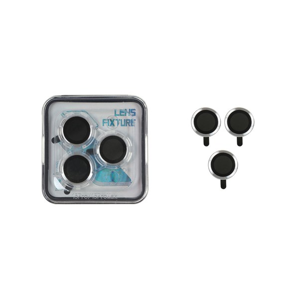 محافظ لنز رینگی اورجینال Lens Fixture شابلون دار Apple iPhone 15 Pro / iPhone 15 Pro Max - نقره ای (پک دار)