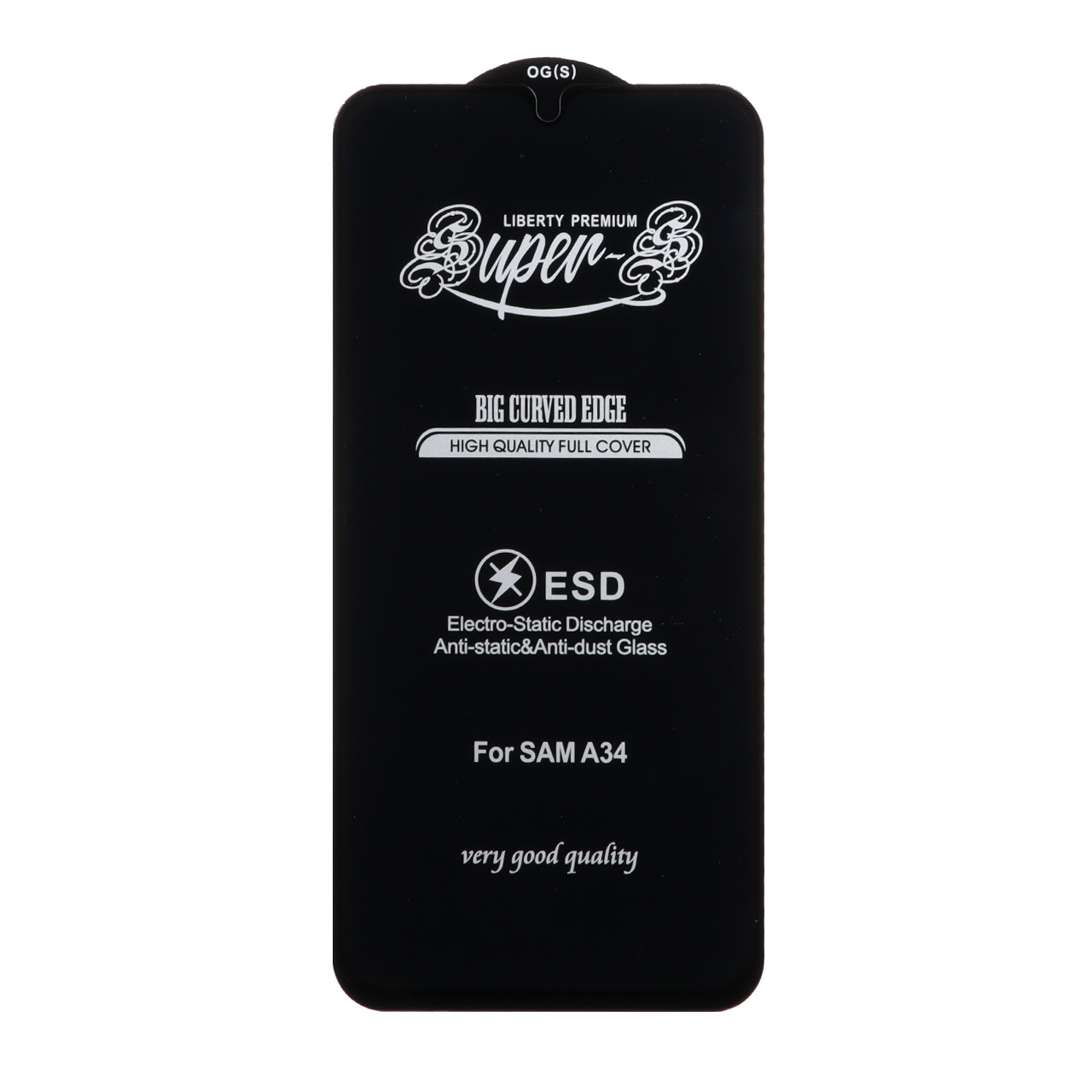 محافظ صفحه نمایش شیشه ای آنتی استاتیک Full Cover Super S-OG مدل Samsung Galaxy A34 - مشکی (بدون پک)