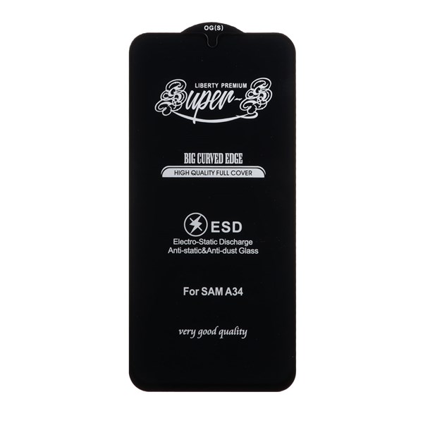 محافظ صفحه نمایش شیشه ای آنتی استاتیک Full Cover Super S-OG مدل Samsung Galaxy A34 - مشکی (بدون پک)