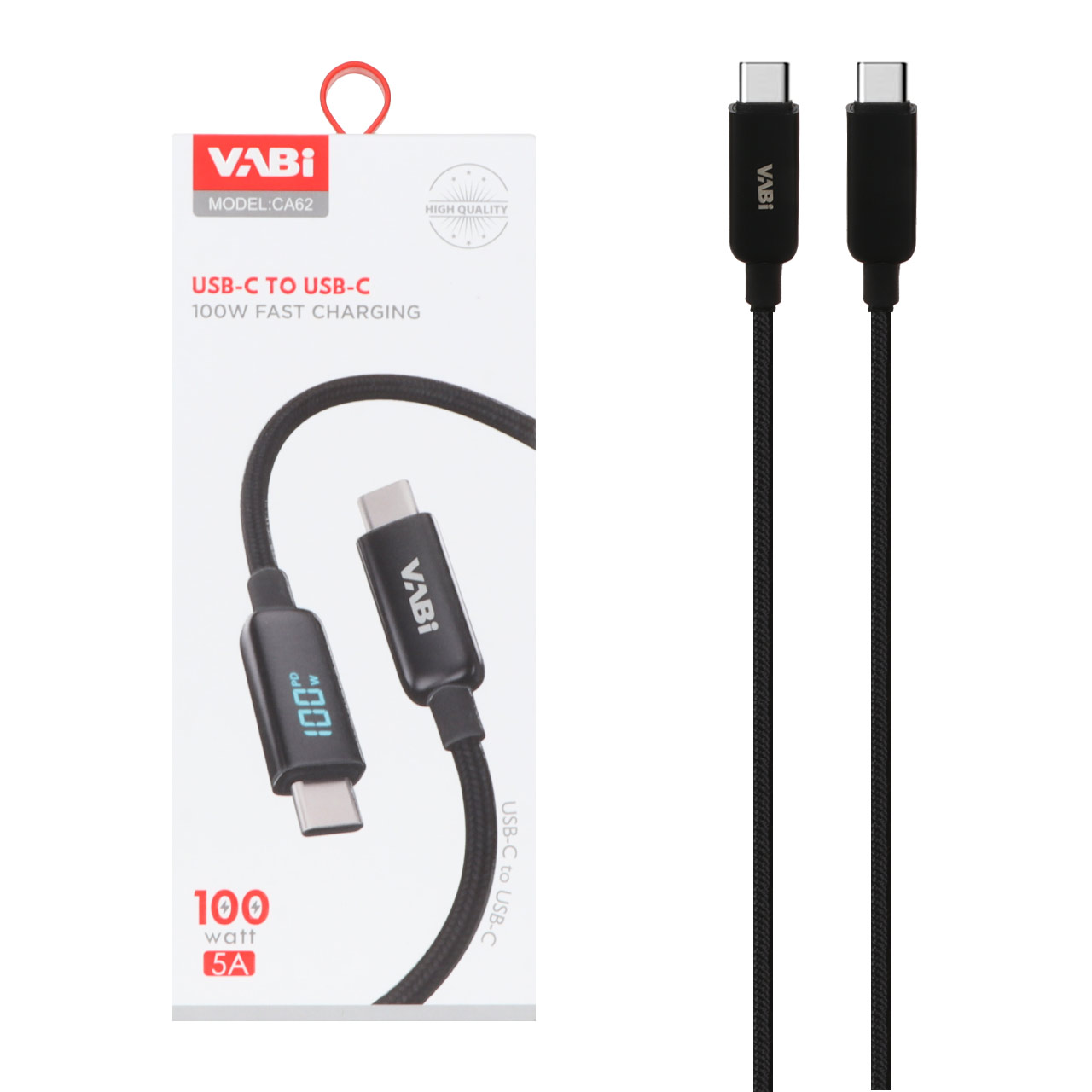 کابل شارژ فست VABI Type-C To Type-C مدل CA62 100W - مشکی (به همراه نشانگر دیجیتال)