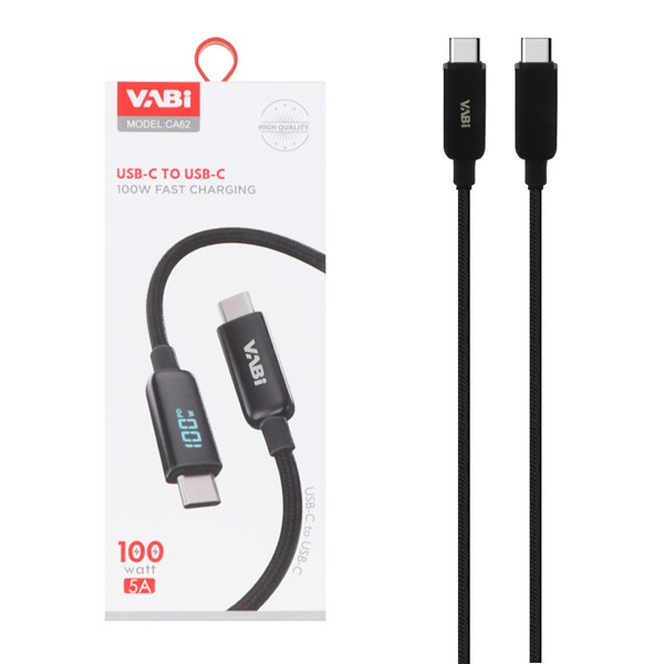 کابل شارژ فست VABI Type-C To Type-C مدل CA62 100W - مشکی (به همراه نشانگر دیجیتال)