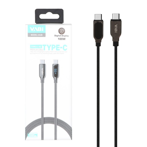 کابل شارژ فست VABI Type-C To Type-C مدل CA48 100W - مشکی (به همراه نمایشگر دیجیتال )