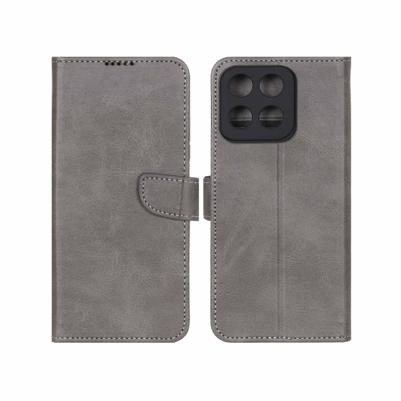 کیف چرمی موبایل مگنتی محافظ لنزدار Honor X7c - طوسی