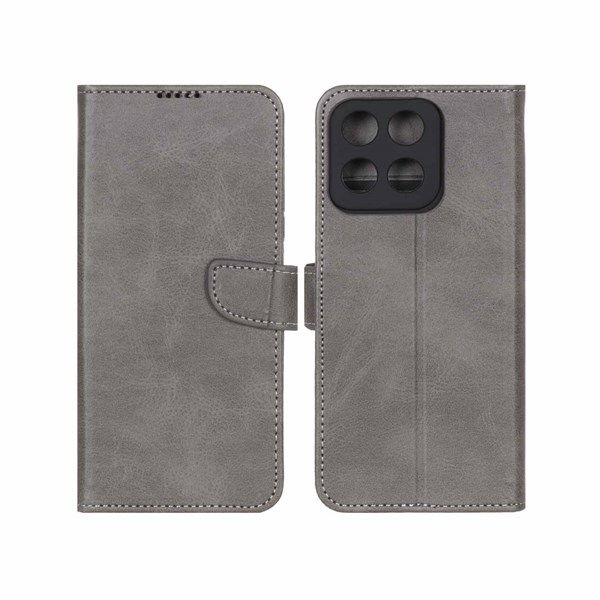کیف چرمی موبایل مگنتی محافظ لنزدار Honor X7c - طوسی