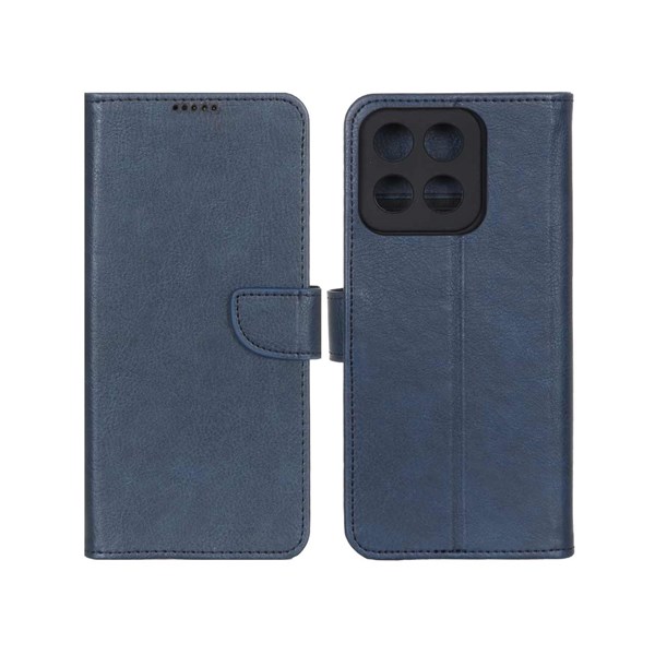 کیف چرمی موبایل مگنتی محافظ لنزدار Honor X7c - سرمه ای تیره