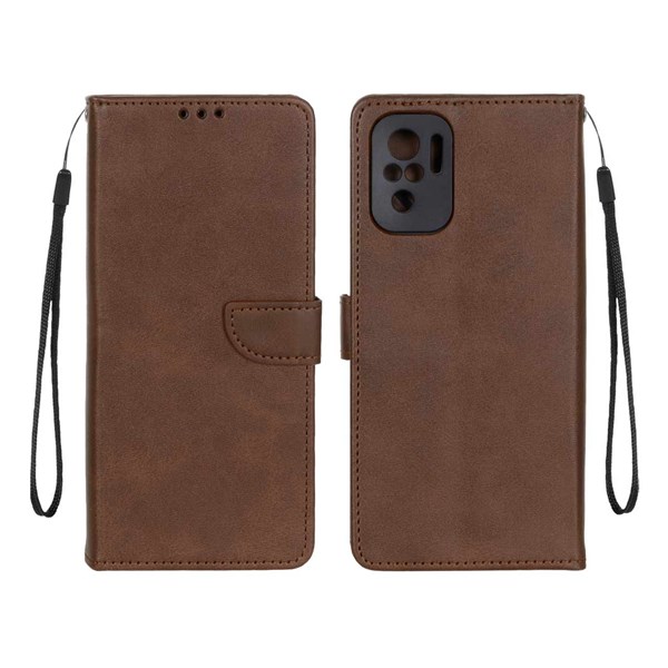 کیف چرمی موبایل مگنتی محافظ لنزدار Xiaomi Redmi Note 10 4G / Redmi Note 10S / Poco M5S - قهوه ای