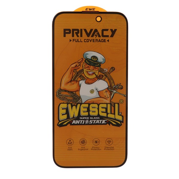 محافظ صفحه نمایش شیشه ای Full Cover Ewesell Anti Static Privacy مدل Apple iPhone 16 / iPhone 15 / iPhone 14 Pro