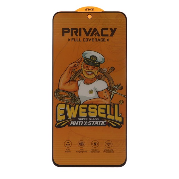 محافظ صفحه نمایش شیشه ای Full Cover Ewesell Anti Static Privacy مدل Samsung Galaxy S25 FE / S24 FE / A57 / A37 / A56 / A36