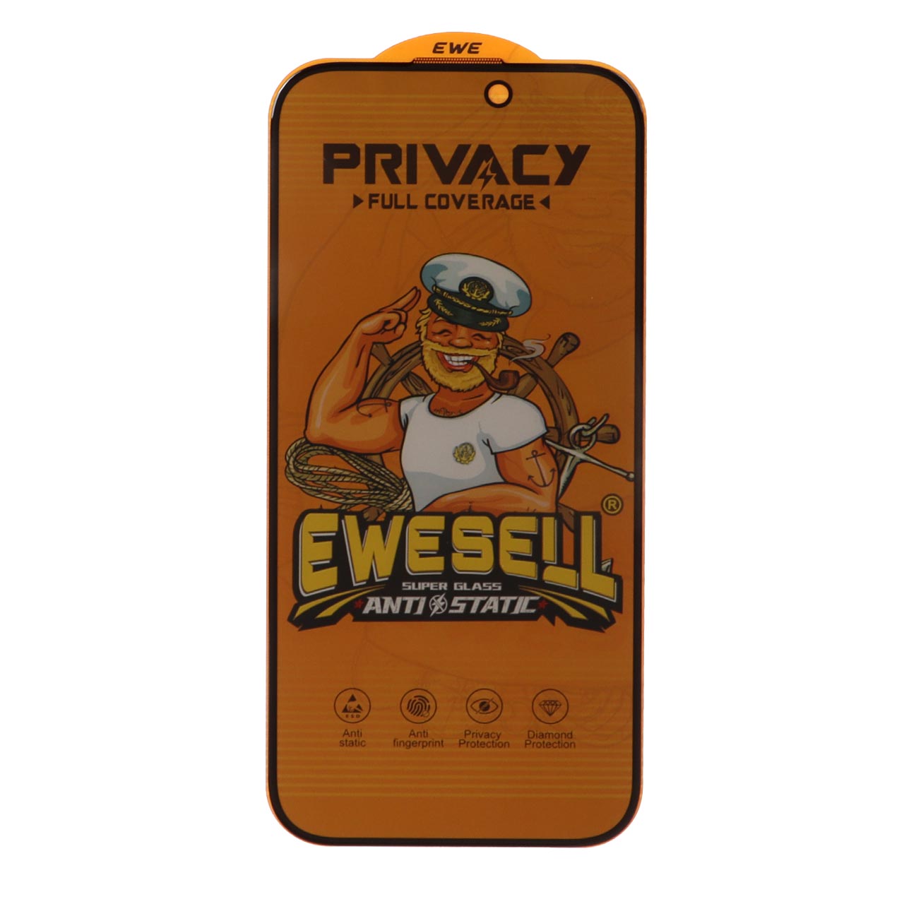 محافظ صفحه نمایش شیشه ای Full Cover Ewesell Anti Static Privacy مدل Apple iPhone 17 / iPhone 16 Pro