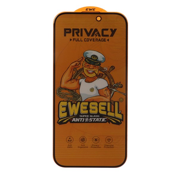 محافظ صفحه نمایش شیشه ای Full Cover Ewesell Anti Static Privacy مدل Apple iPhone 17 / iPhone 16 Pro
