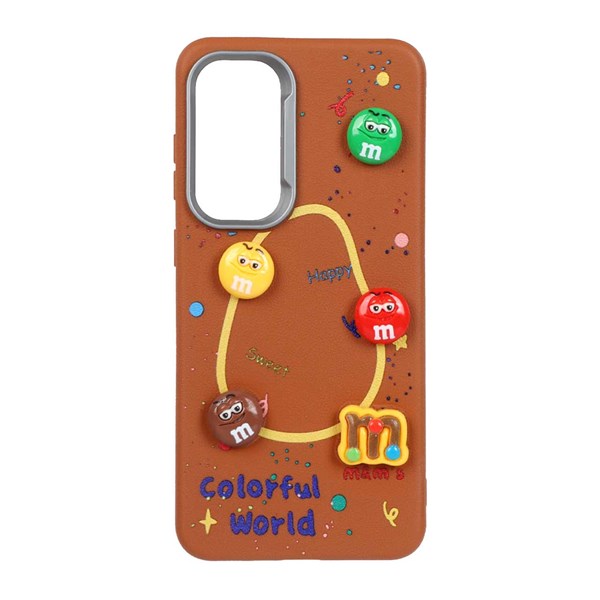 قاب Texture عروسک برجسته m&m مدل Samsung Galaxy S24 FE - قهوه ای