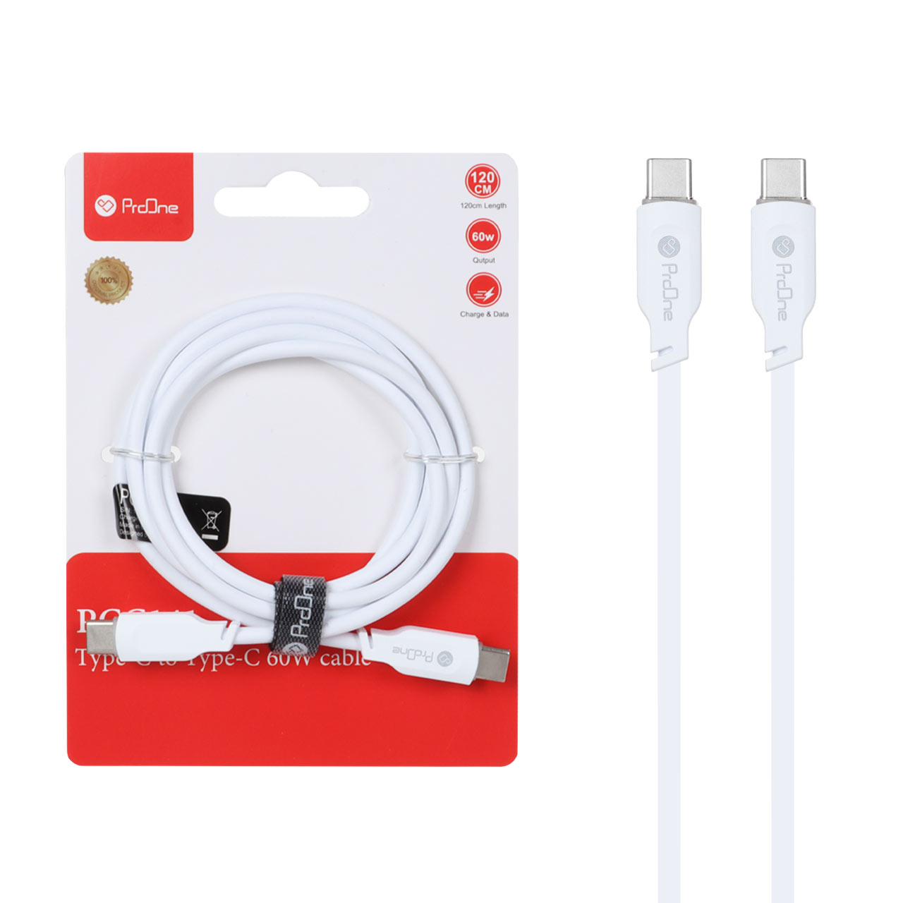 کابل شارژ فست ProOne Type-C To Type-C مدل PCC141 60W - سفید
