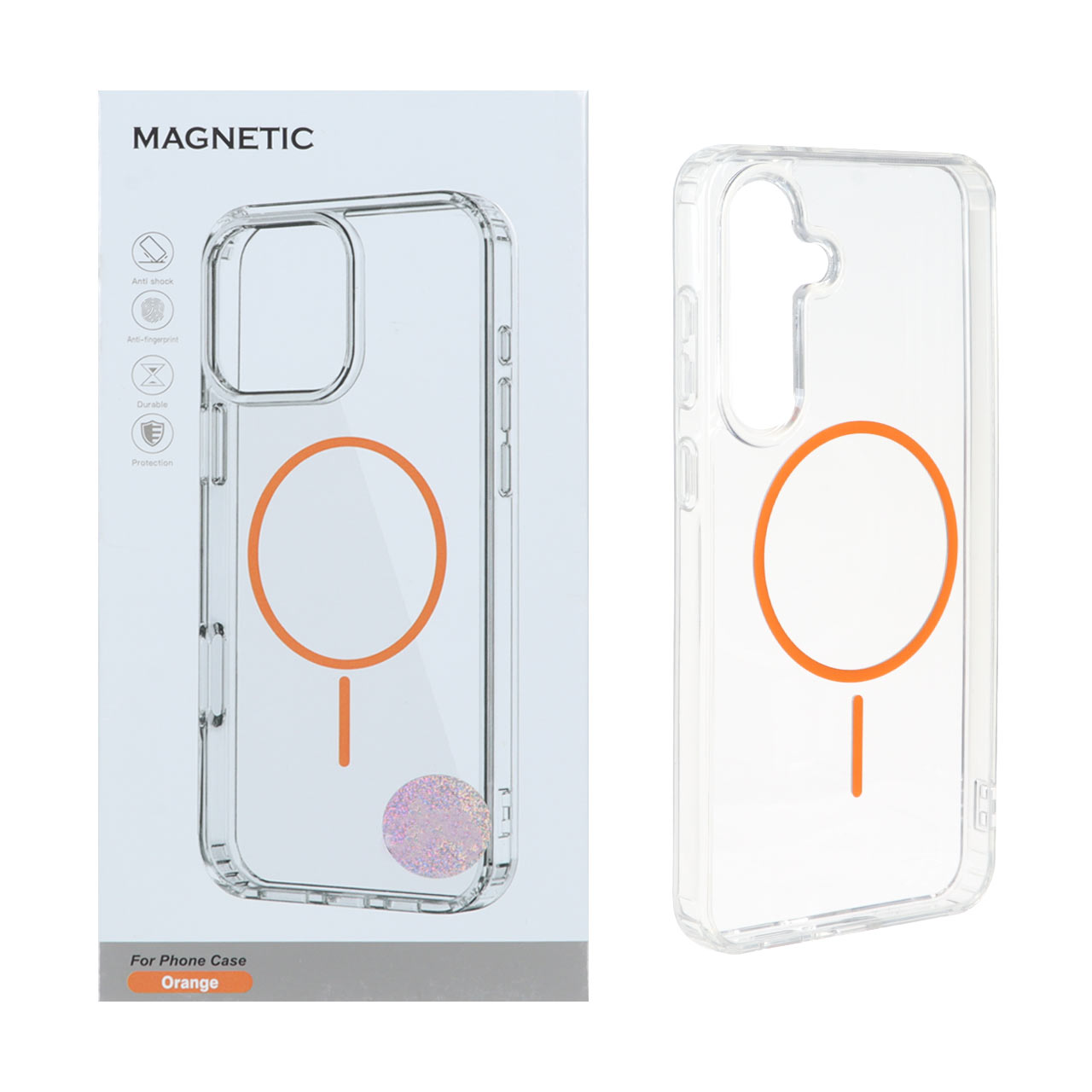 قاب اورجینال Magnetic دور ژله ای MagSafe مدل Samsung Galaxy S24 FE - نارنجی (پک دار)