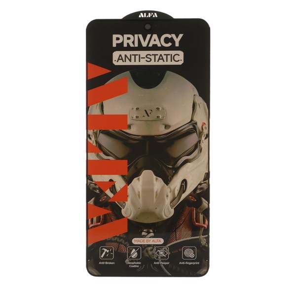 محافظ صفحه نمایش شیشه ای Full Cover ALFA Anti Static Privacy مدل Xiaomi Redmi Note 14S / Note 13 Pro 4G / Poco M6 Pro 4G