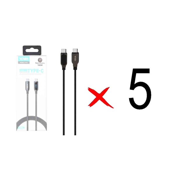 کابل شارژ فست VABI Type-C To Type-C مدل CA48 100W - مشکی (به همراه نمایشگر دیجیتال ) (بسته 5 عددی)