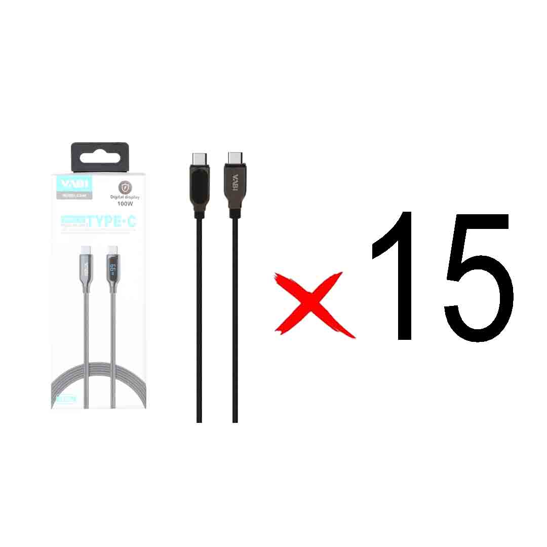 کابل شارژ فست VABI Type-C To Type-C مدل CA48 100W - مشکی (به همراه نمایشگر دیجیتال ) (بسته 15 عددی)
