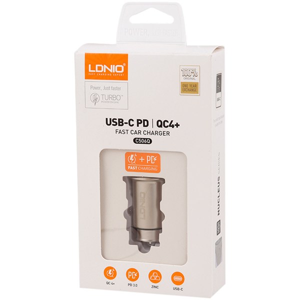 شارژر فندکی 30 وات الدینیو C506Q + کابل تایپ سی