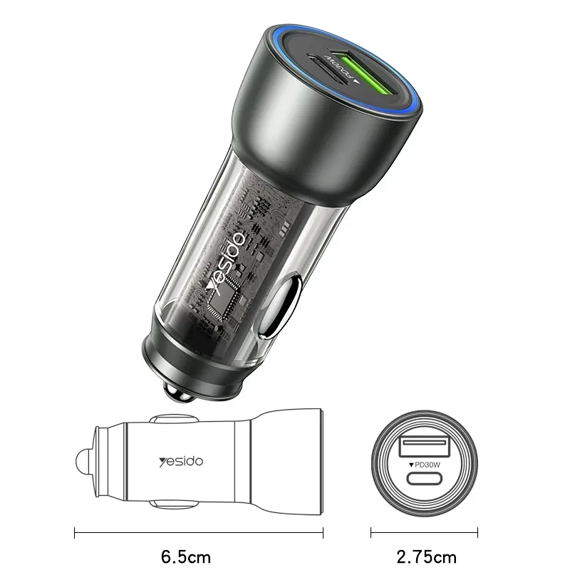 شارژر فندکی فست شارژ Yesido Y49 QC3.0 PD 3A 30W
